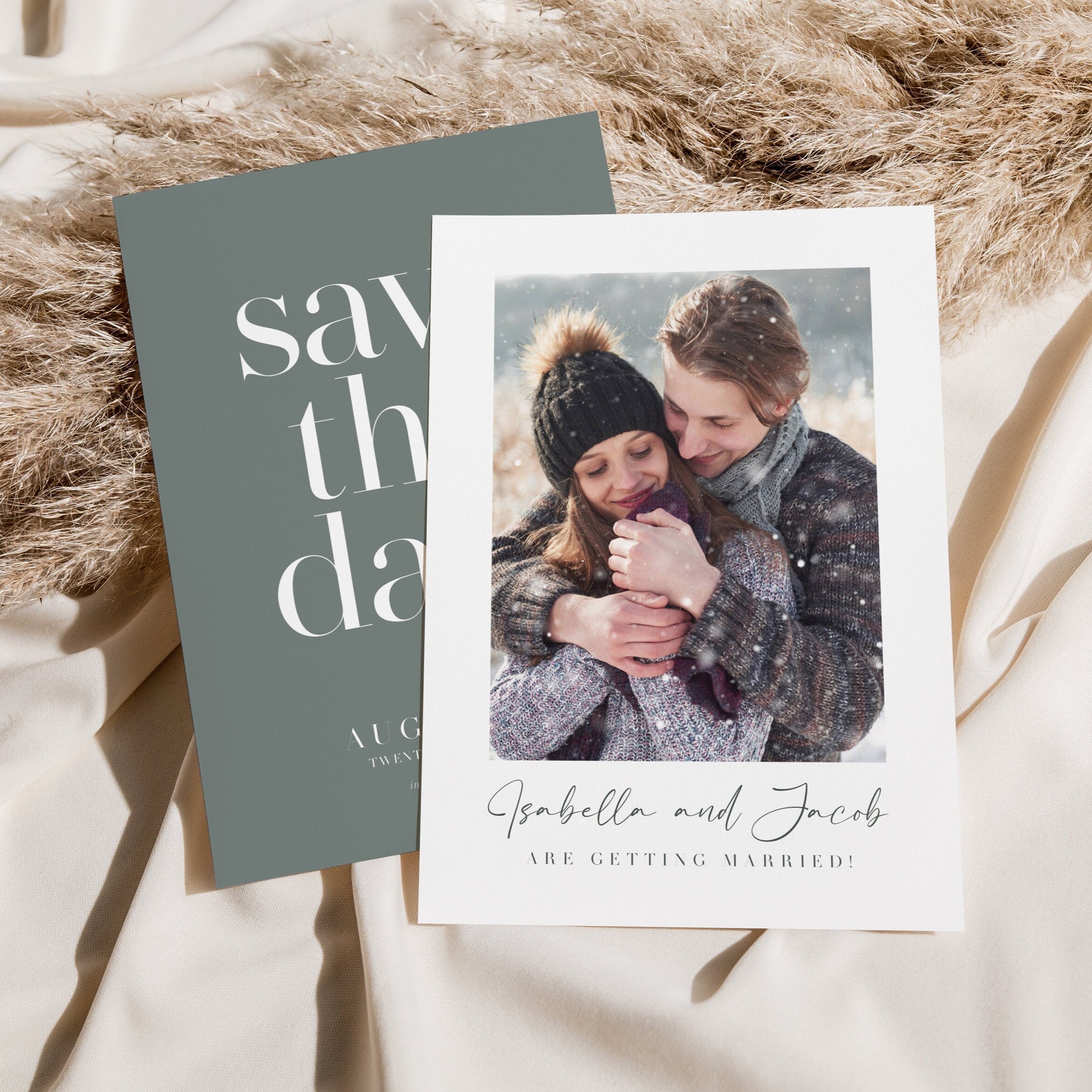 Sage green Save the date, Save the date cards with photo double - sided - LovelyTemplatesCo