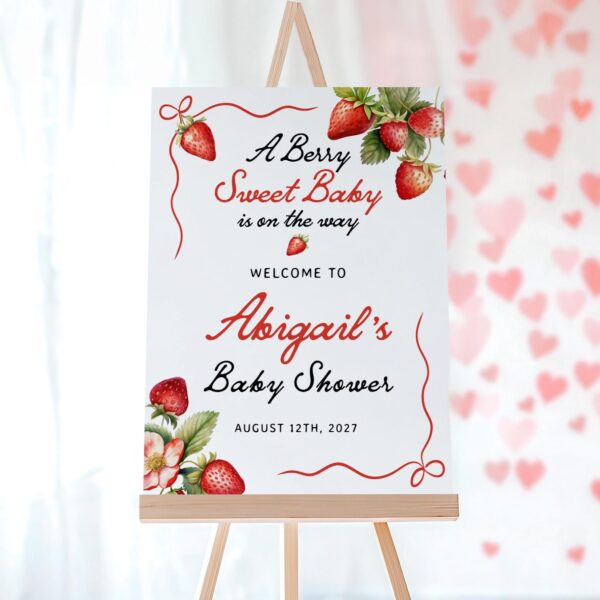Strawberry Baby Shower Welcome Sign - LovelyTemplatesCo