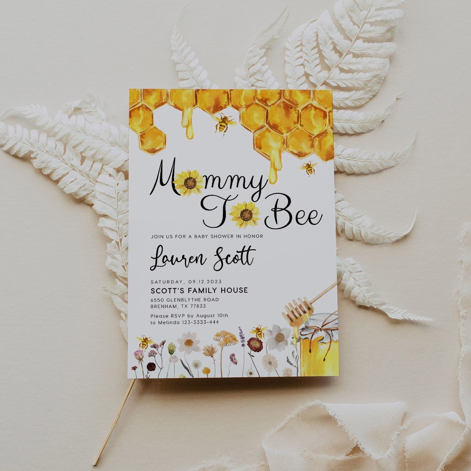 Sunflower baby shower Invitation, Honey baby shower invitation, Mommy to Bee invitation - LovelyTemplatesCo
