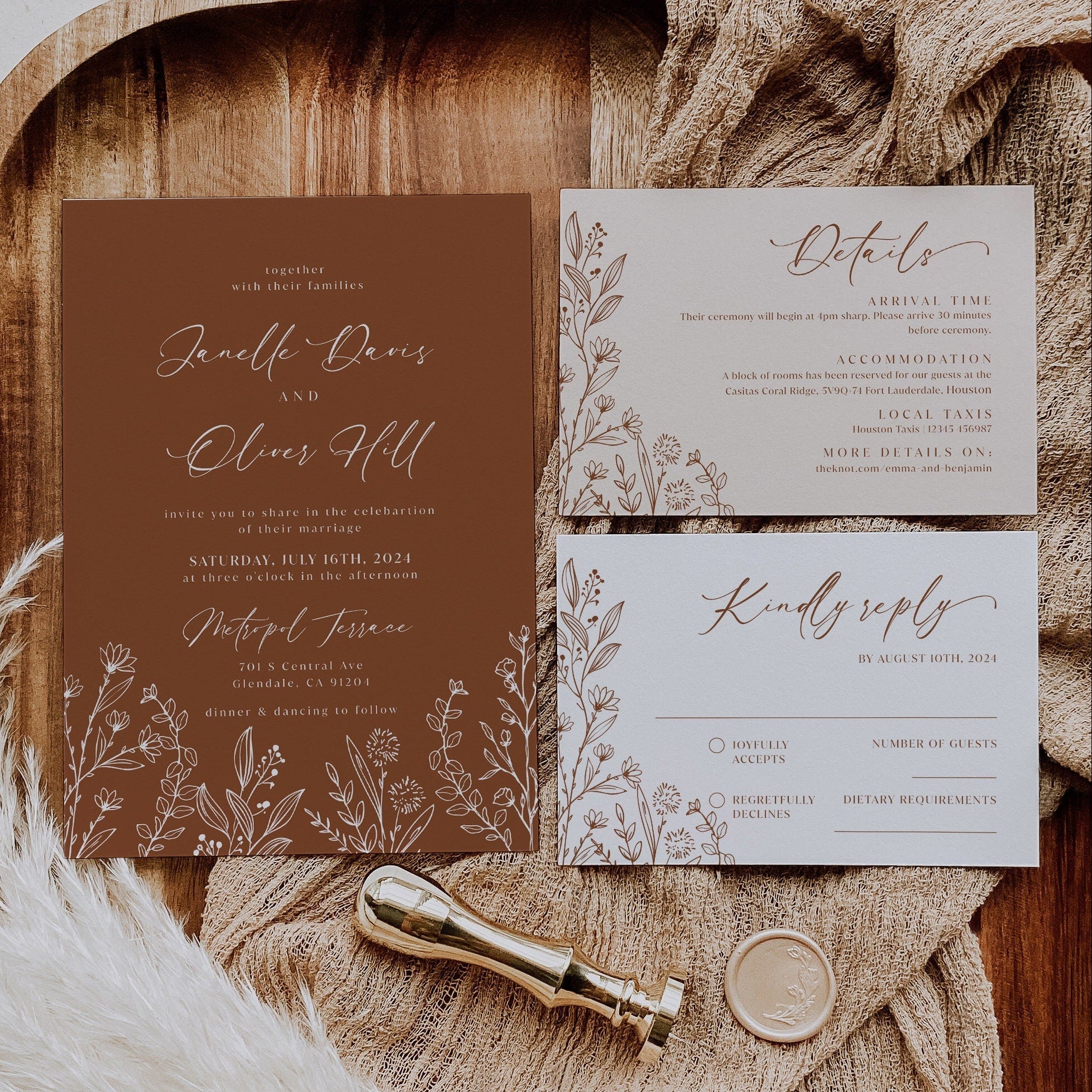Terracotta Wedding Invitation - LovelyTemplatesCo