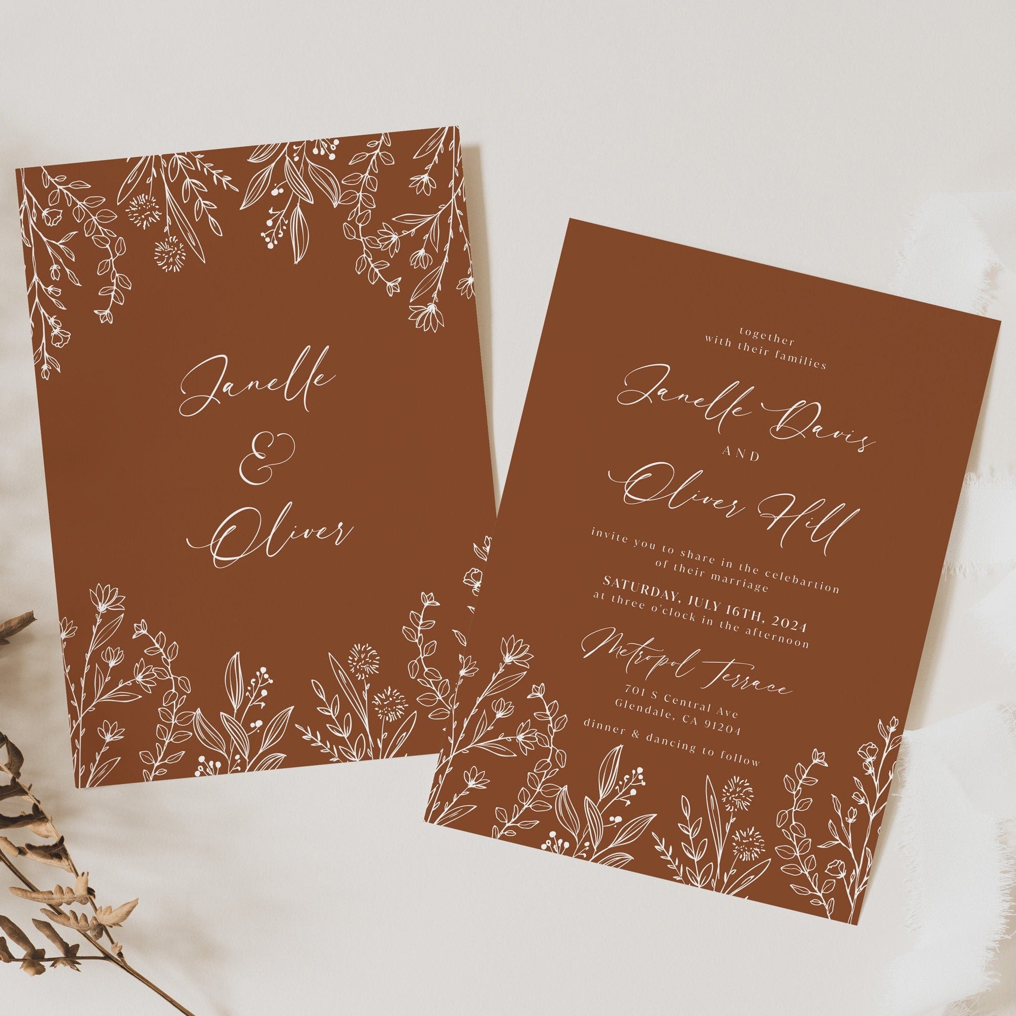 Terracotta Wedding Invitation - LovelyTemplatesCo