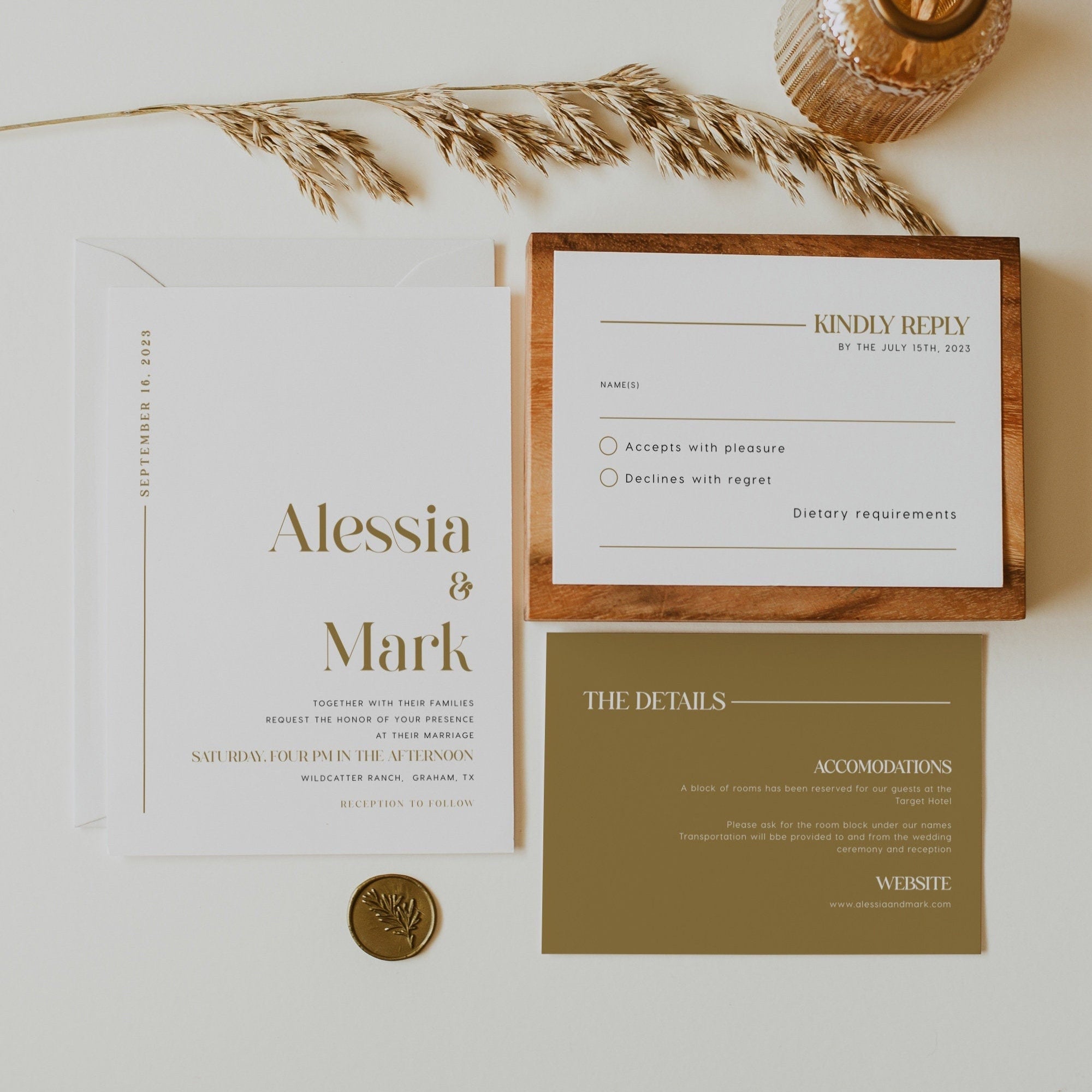 Wedding invitation gold, Gold invitation set - LovelyTemplatesCo