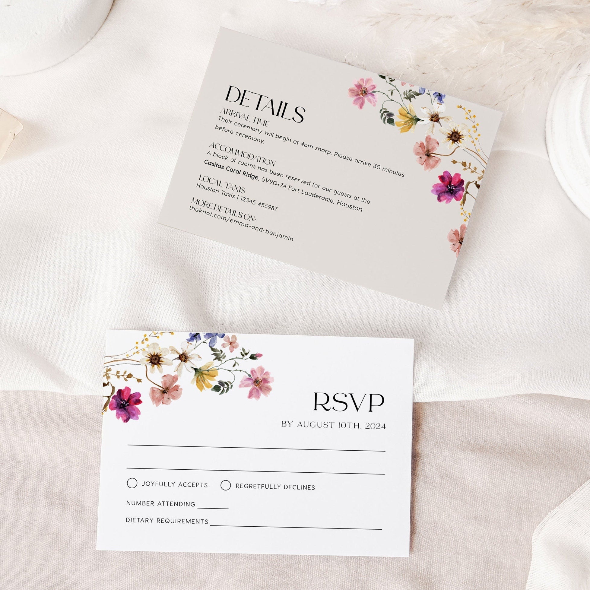 Wedding Invitation template, Floral wedding invitation, Wildflower wedding invitation set - LovelyTemplatesCo