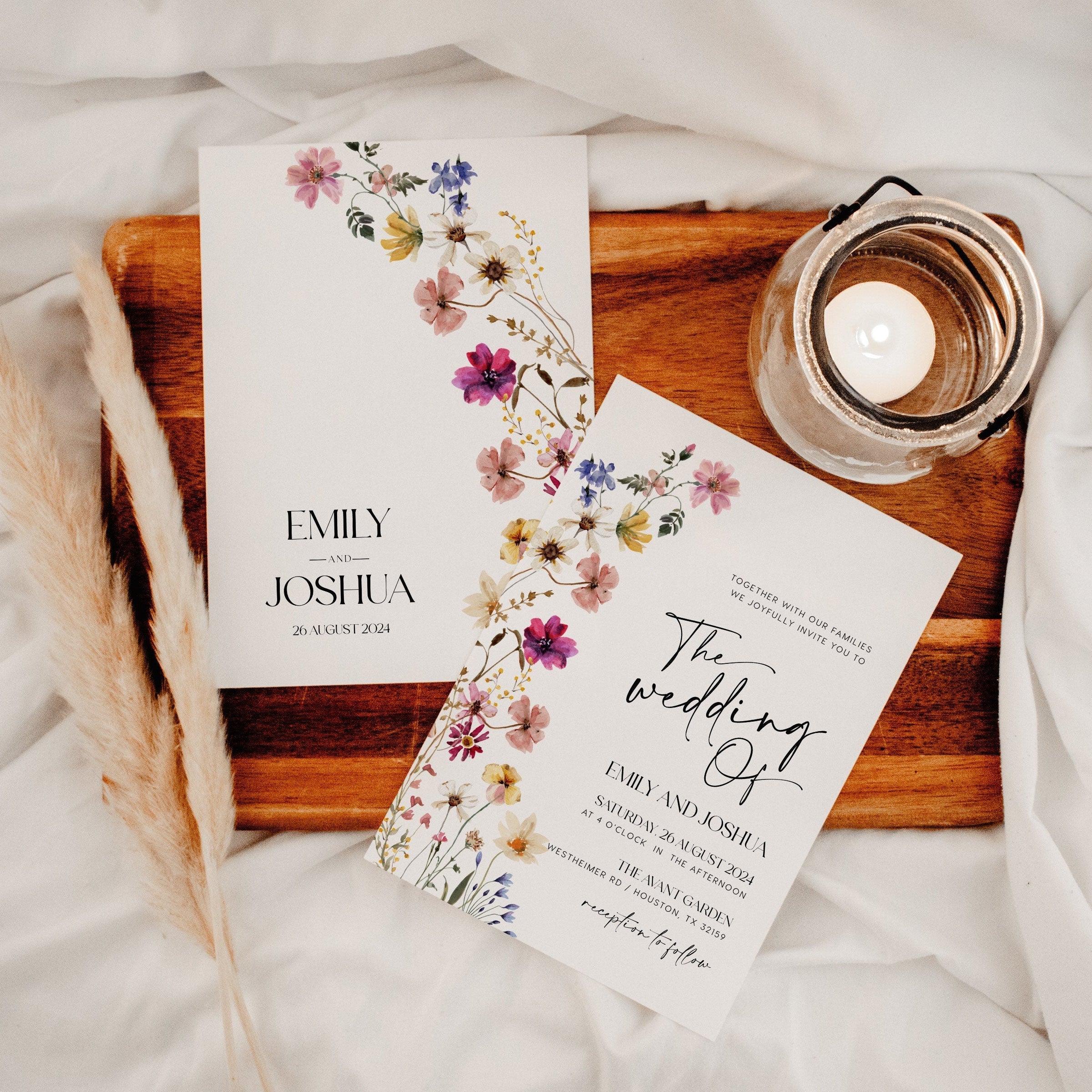 Wedding Invitation template, Floral wedding invitation, Wildflower wedding invitation set - LovelyTemplatesCo