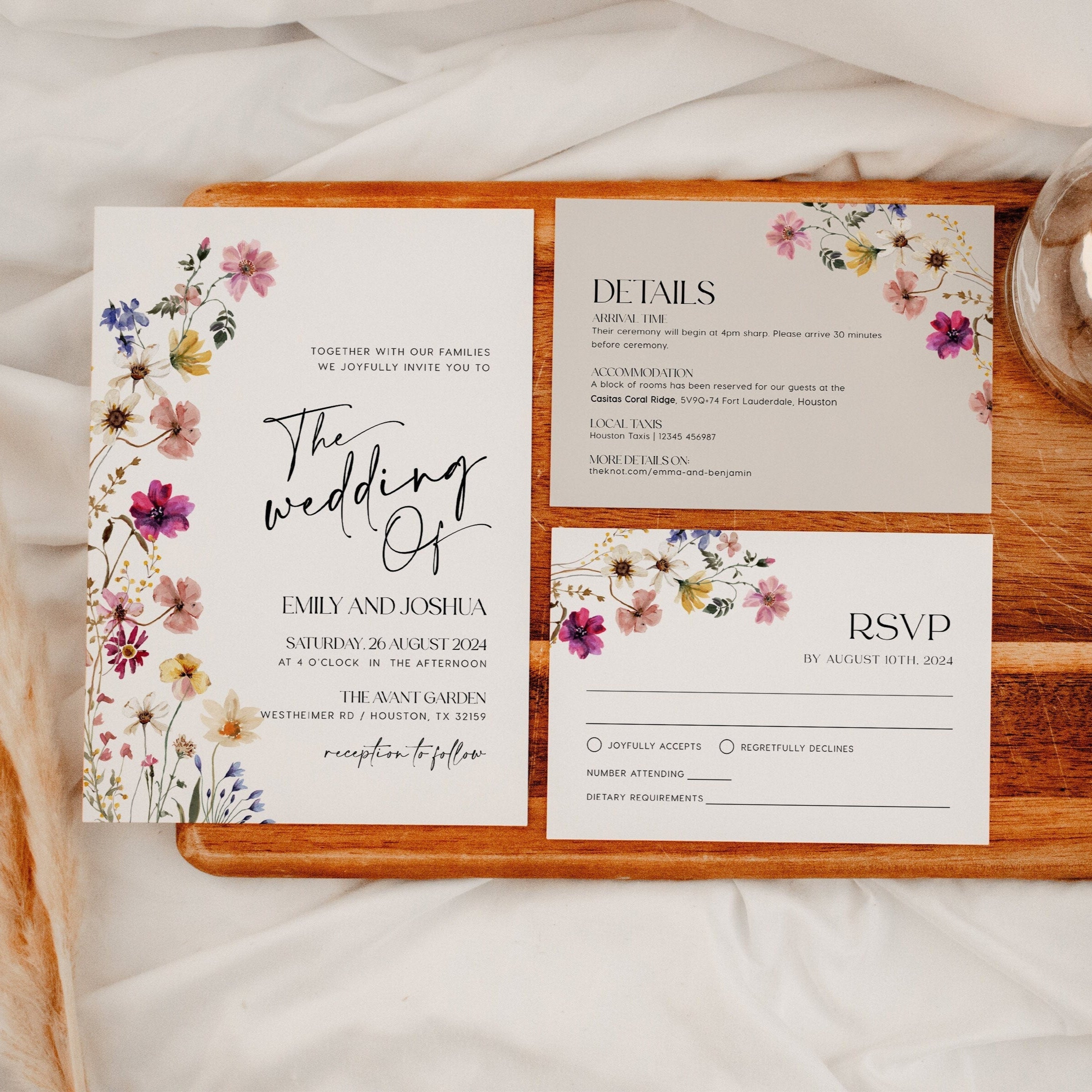 Wedding Invitation template, Floral wedding invitation, Wildflower wedding invitation set - LovelyTemplatesCo