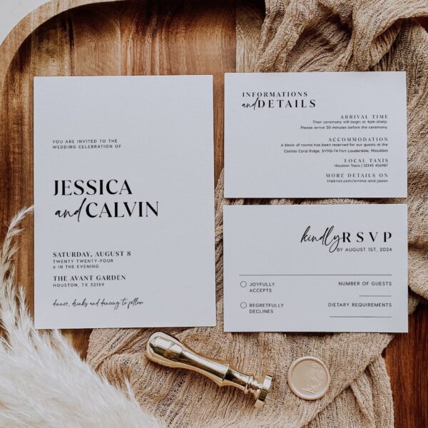 Wedding invitation template, Modern and minimalist wedding invitation set - LovelyTemplatesCo