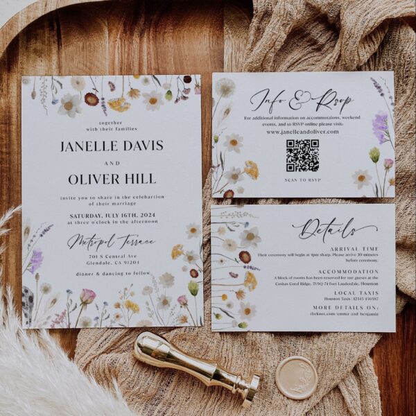 Wedding Invitations floral, Wildflower Invitation set - LovelyTemplatesCo