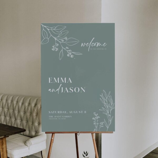 Whimsical Sage Floral Welcome Sign - LovelyTemplatesCo