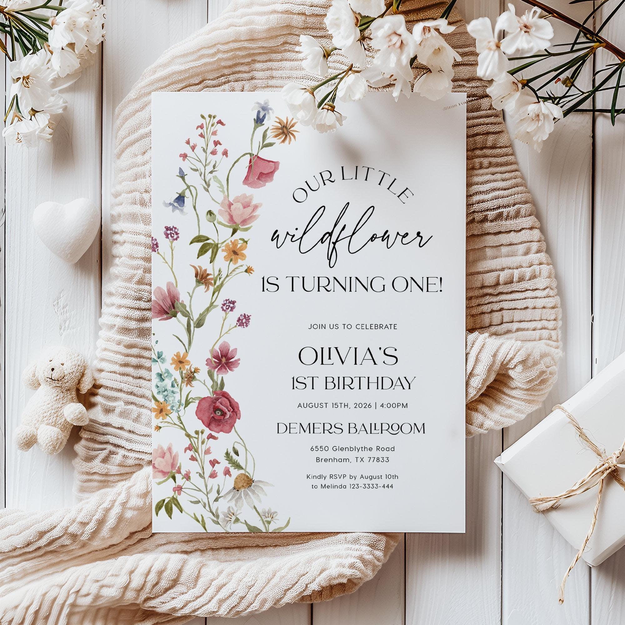 Wildflower 1st Birthday invitation - LovelyTemplatesCo