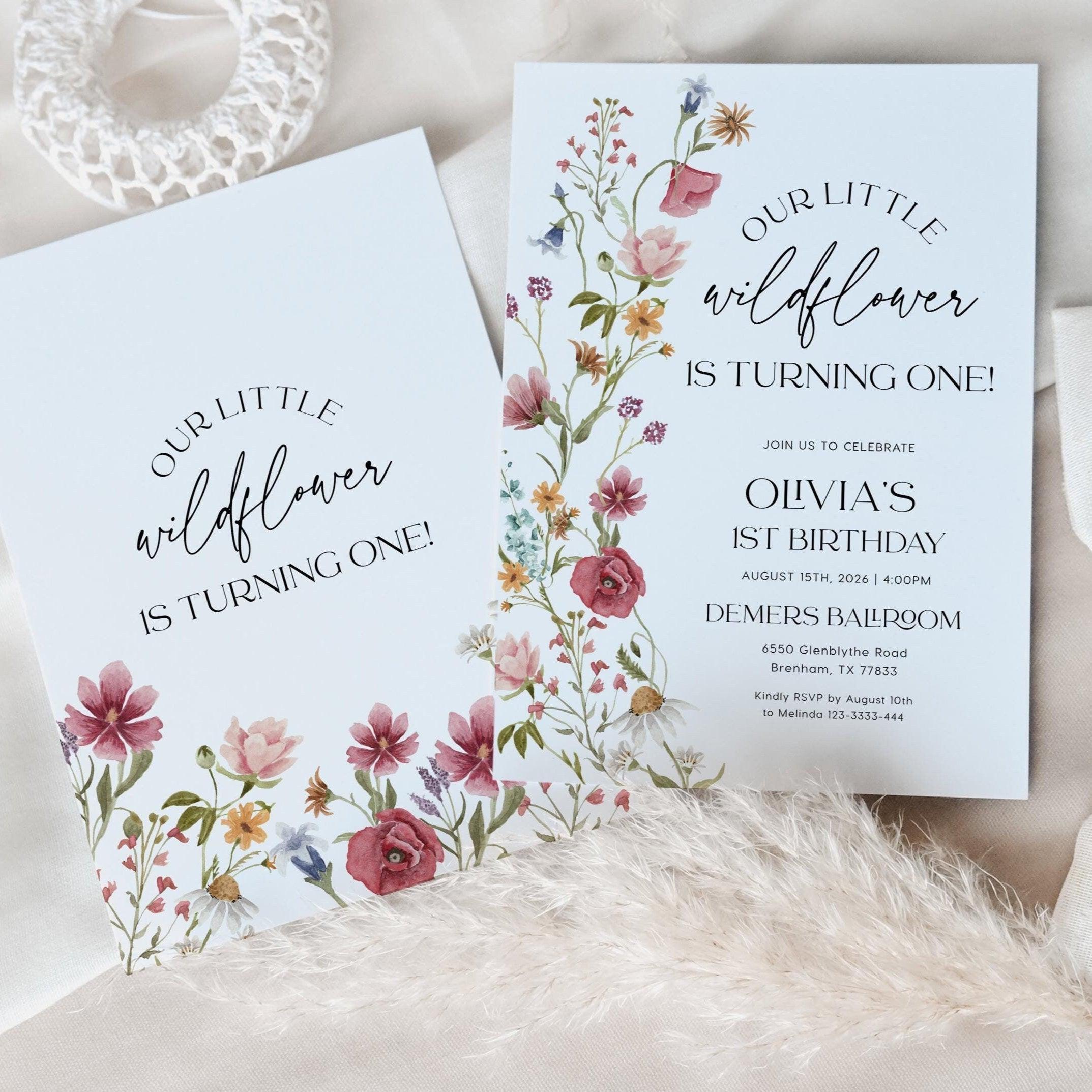 Wildflower 1st Birthday invitation - LovelyTemplatesCo