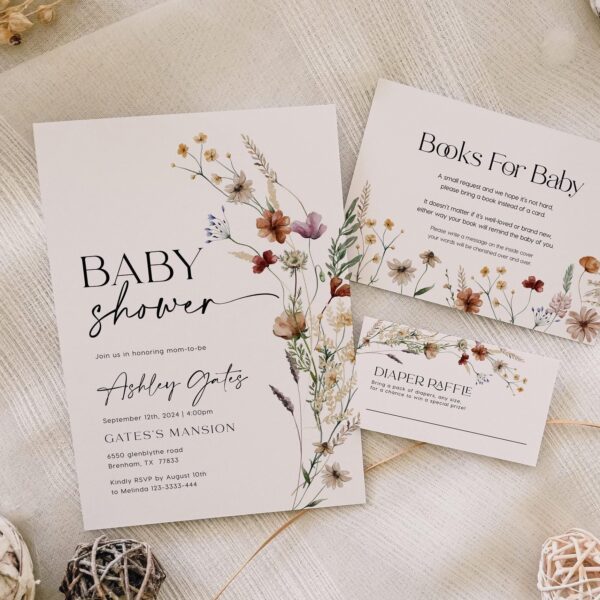 Wildflower Baby shower Invitation bundle - LovelyTemplatesCo