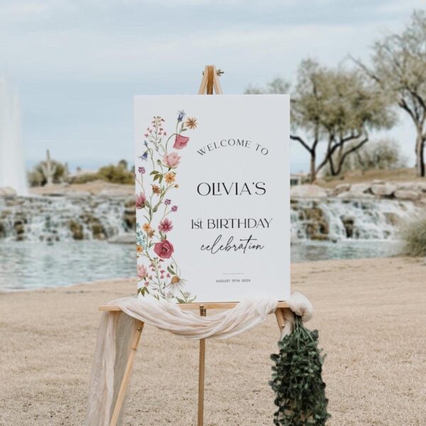 Wildflower Birthday Welcome sign - LovelyTemplatesCo
