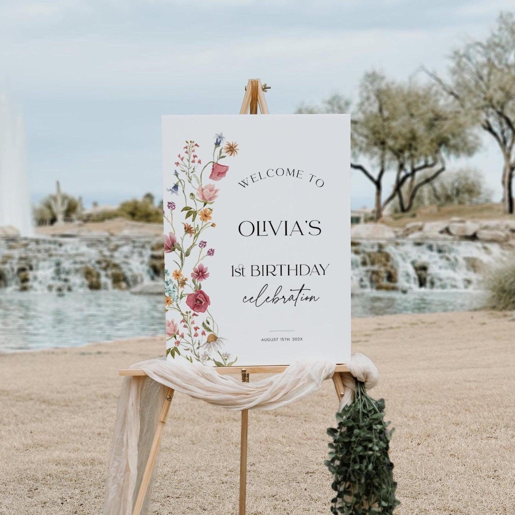 Wildflower Birthday Welcome sign - LovelyTemplatesCo