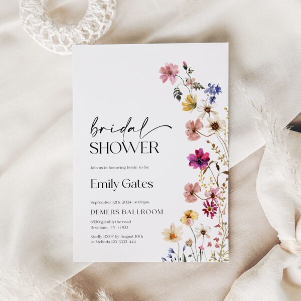 Wildflower Bridal Shower Invitation, Colorful Flowers Bridal Shower Invitation, Boho Floral Bridal Shower invitation - LovelyTemplatesCo
