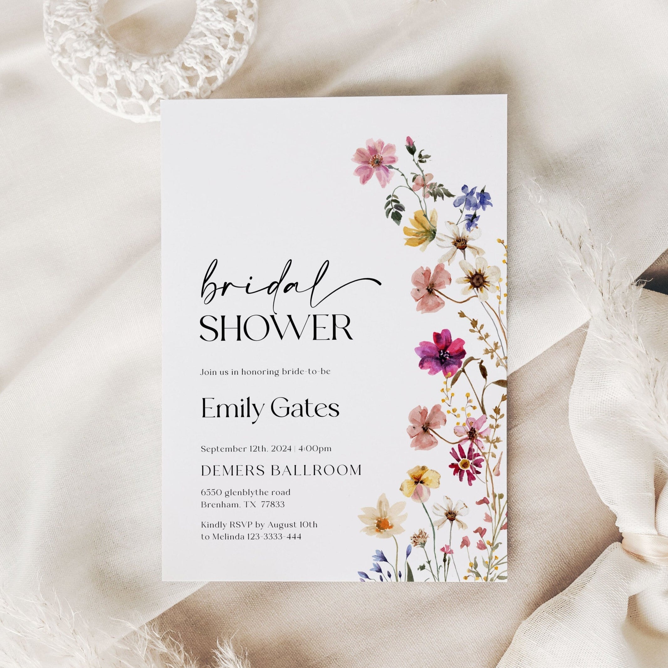 Wildflower Bridal Shower Invitation, Colorful Flowers Bridal Shower Invitation, Boho Floral Bridal Shower invitation - LovelyTemplatesCo