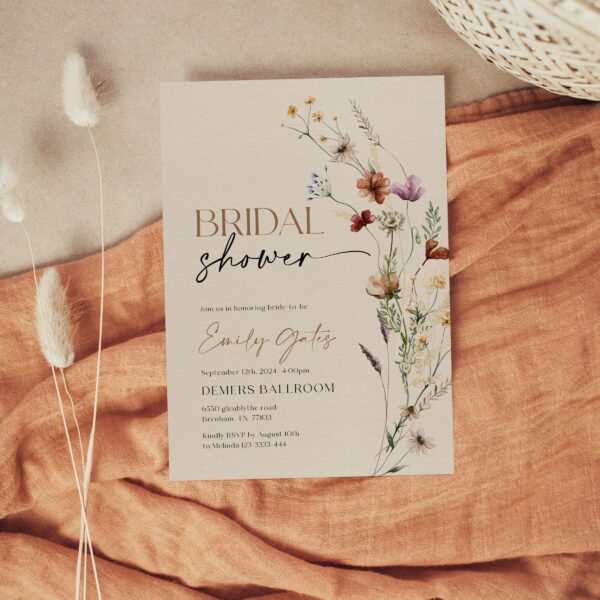 Wildflower Bridal Shower Invitation, Floral Boho Bridal Shower Invitation template - LovelyTemplatesCo