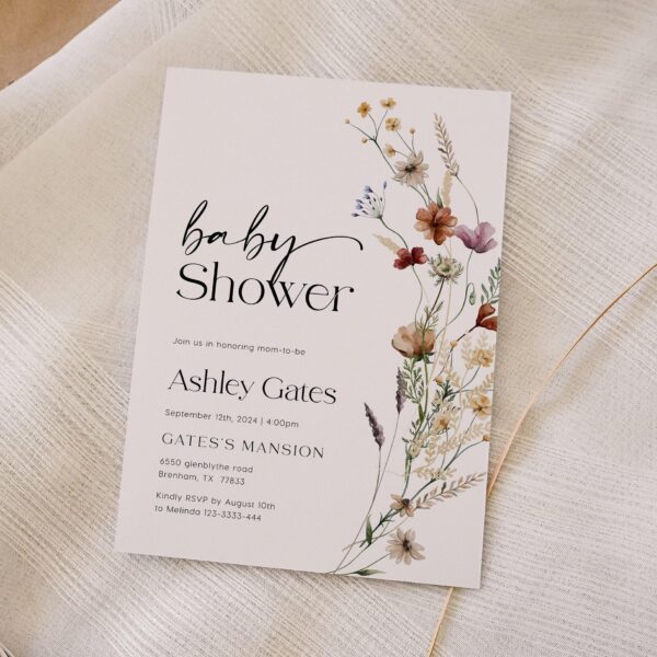 Wildflower invitation | Baby shower invitation - LovelyTemplatesCo