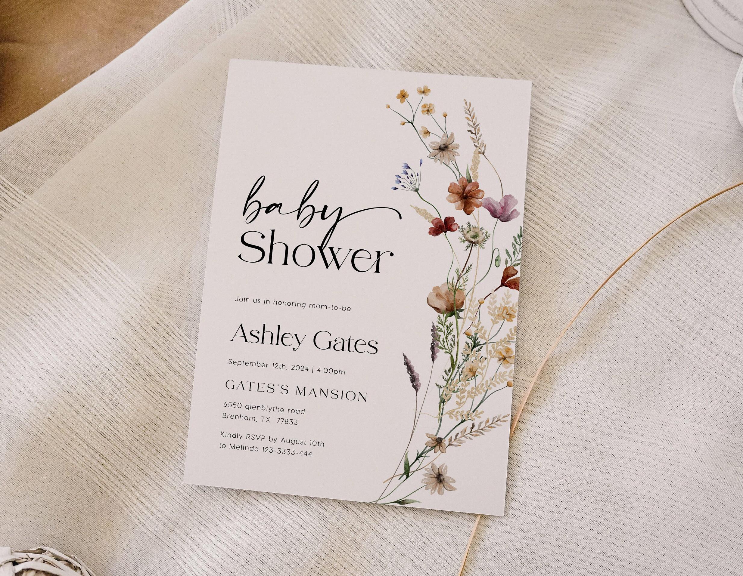 Wildflower invitation | Baby shower invitation - LovelyTemplatesCo