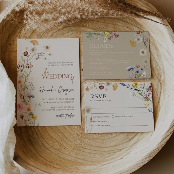 Wildflower wedding invitation | Boho Wedding invitation Bundle | Customizable templates - LovelyTemplatesCo