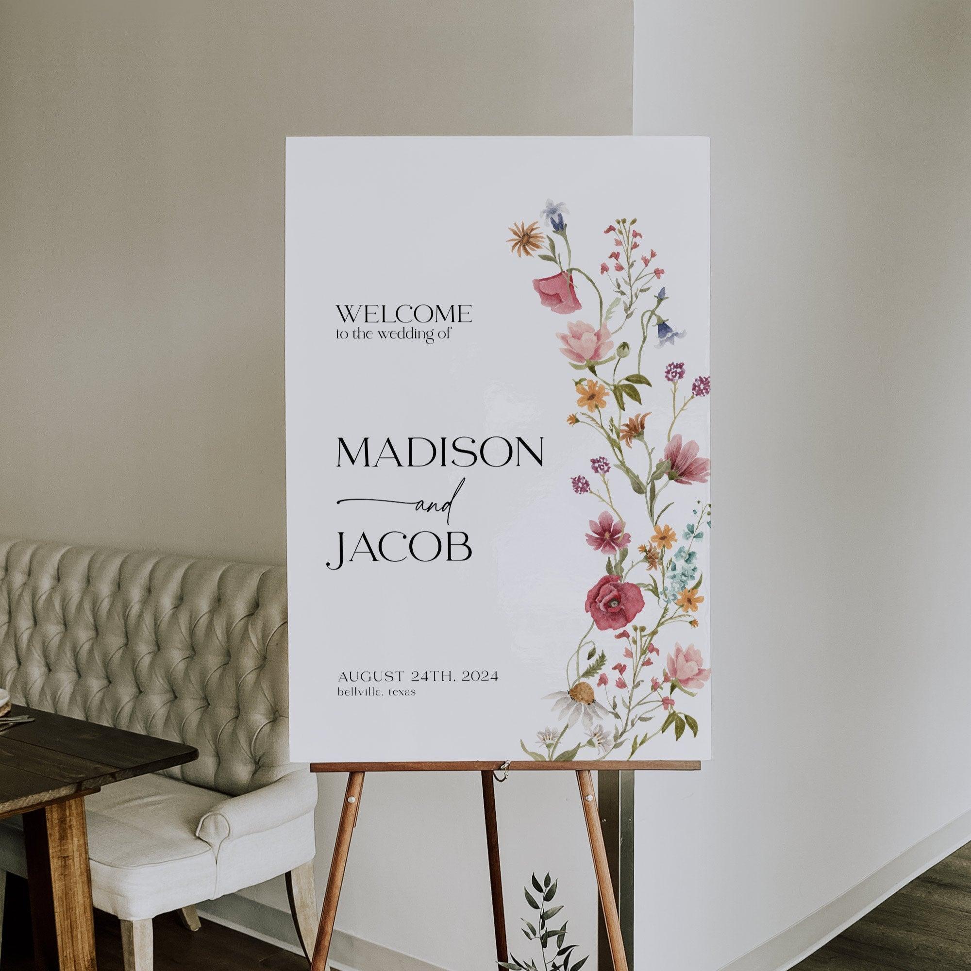 Editable wildflower wedding welcome sign with a minimalist welcome message
