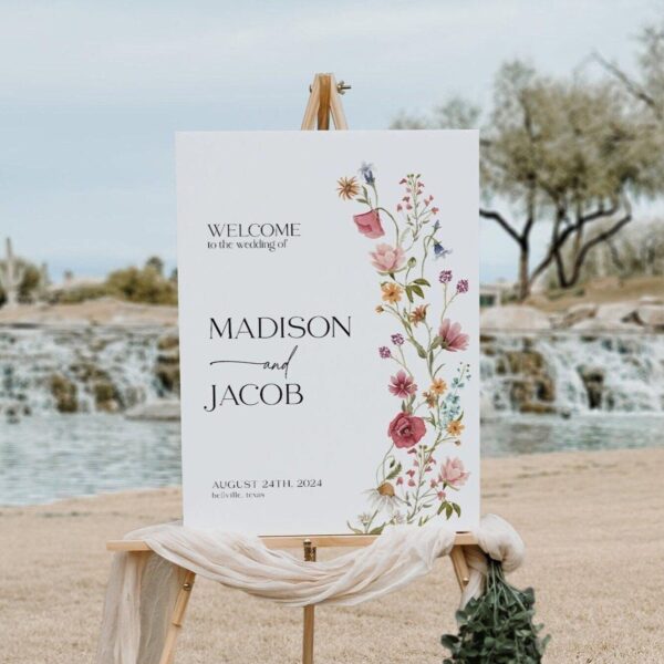 Wildflower Wedding Welcome sign - LovelyTemplatesCo