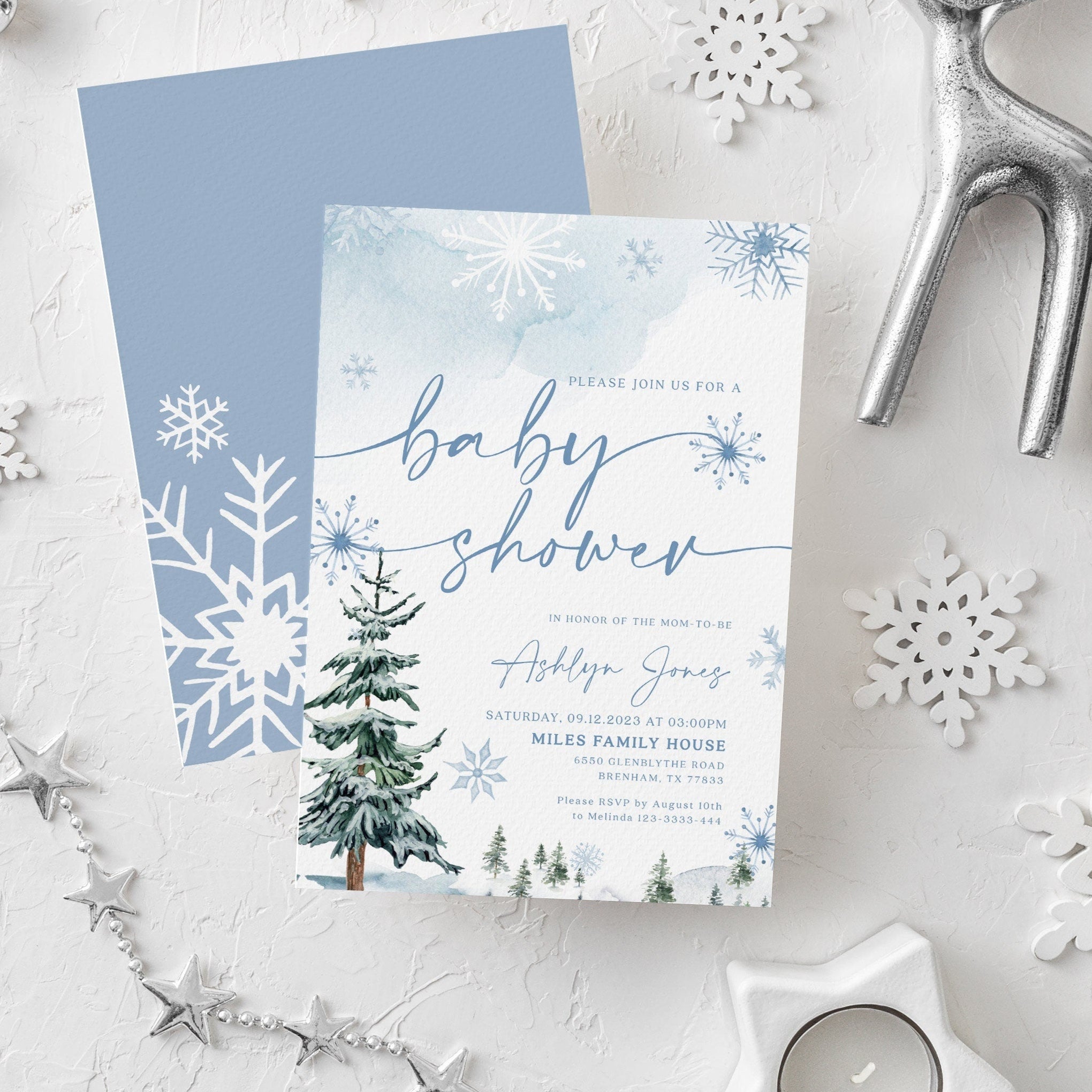Winter baby shower invitation, Winter Wonderland invitation - LovelyTemplatesCo