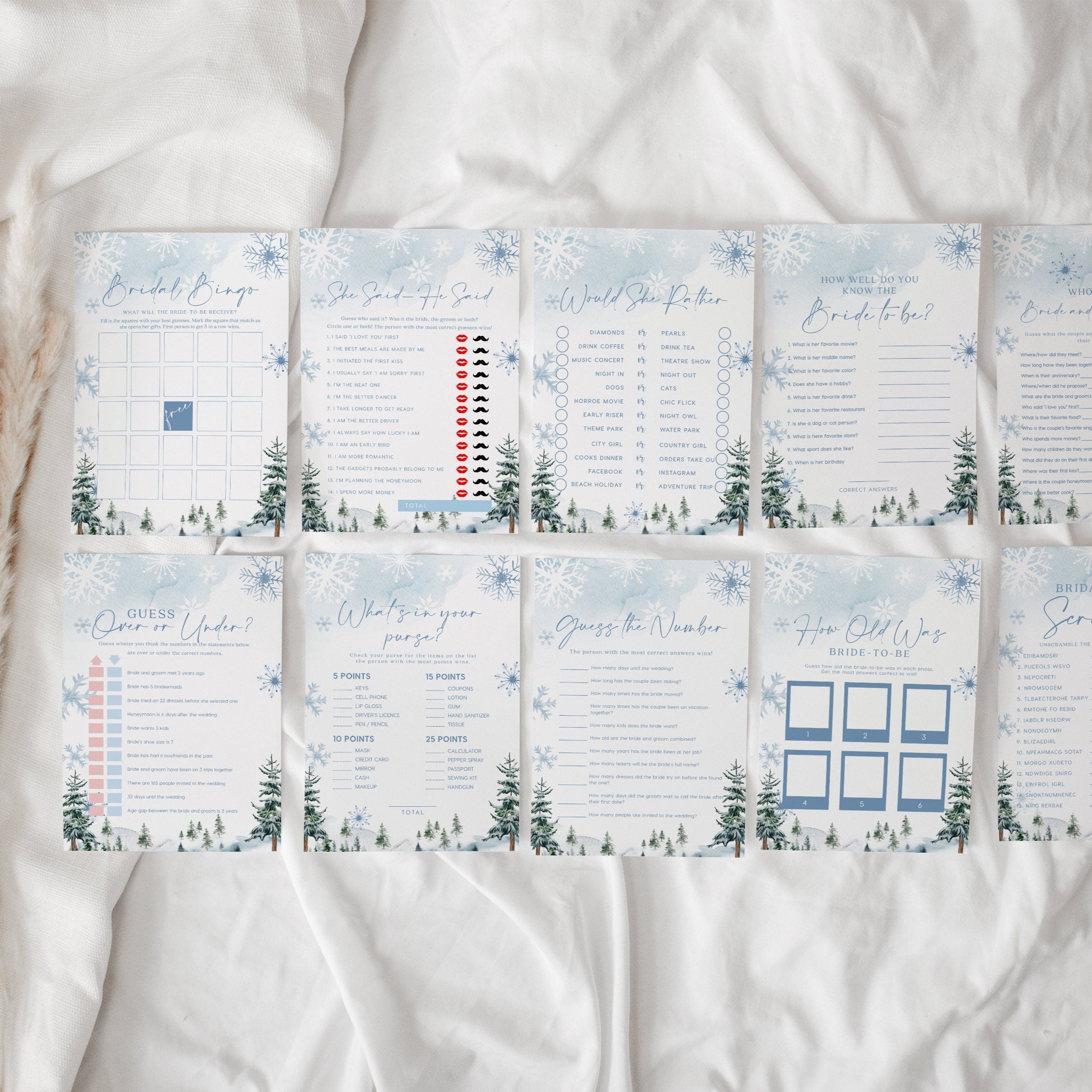 Winter Bridal Shower games bundle, 10 games included - LovelyTemplatesCo