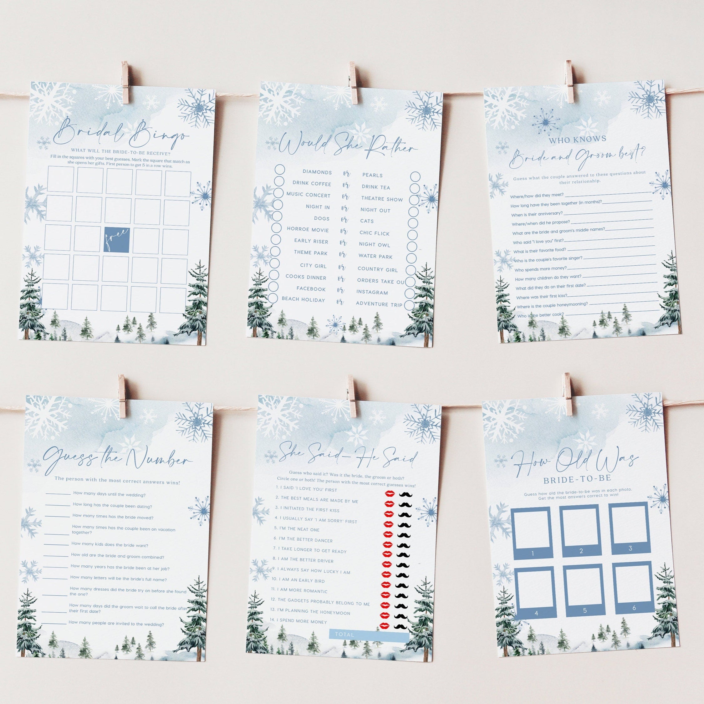Winter Bridal Shower games bundle, 10 games included - LovelyTemplatesCo