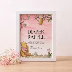 Winnie Pink Baby Shower Diaper Raffle Sign Canva Template preview