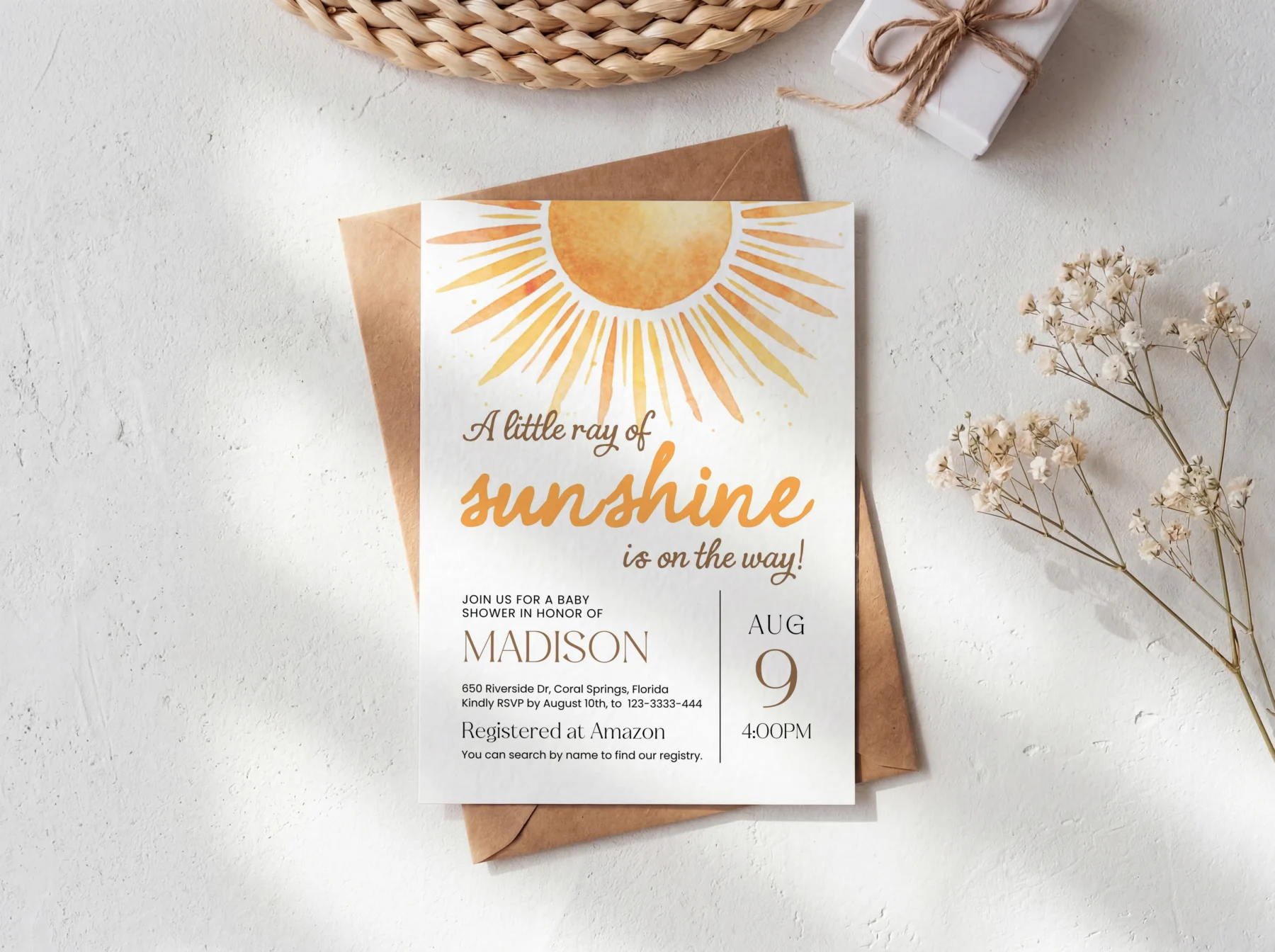 Sunshine Baby Shower Invitation Canva Template detail 5
