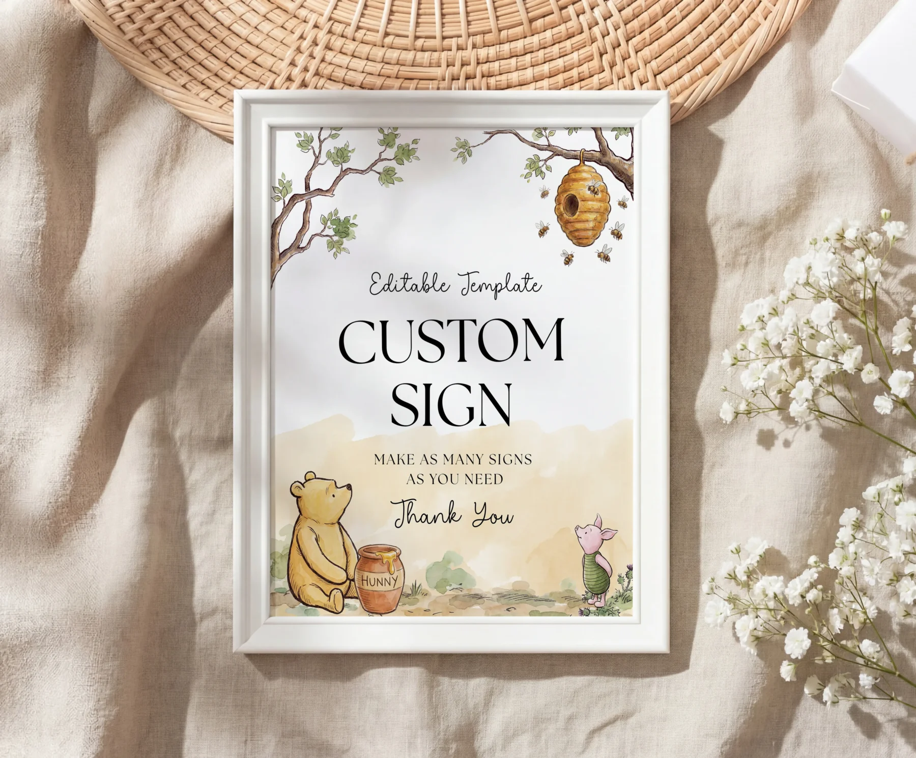 Winnie Beige Baby Shower Custom Sign Canva Template detail 3