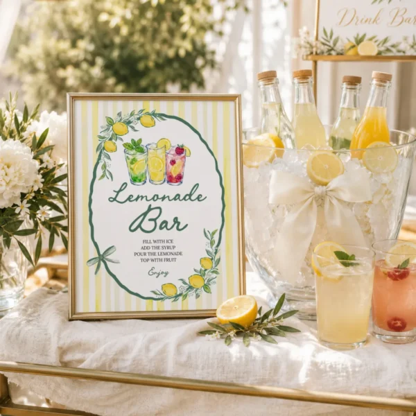 Mediterranean Lemon Baby Shower Bar Menu Sign preview