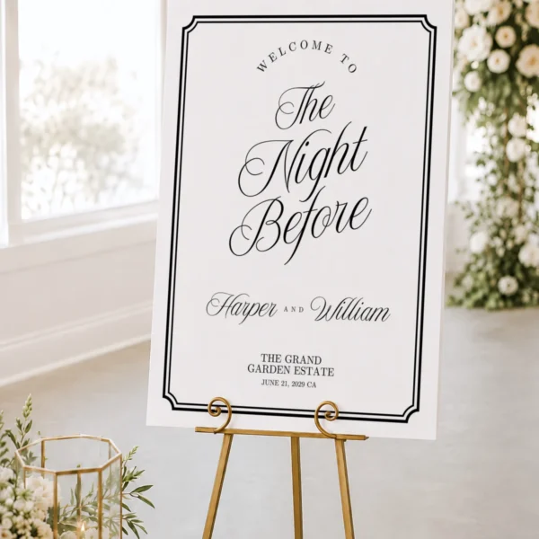 Black Elegant Wedding Welcome Sign Canva Template preview
