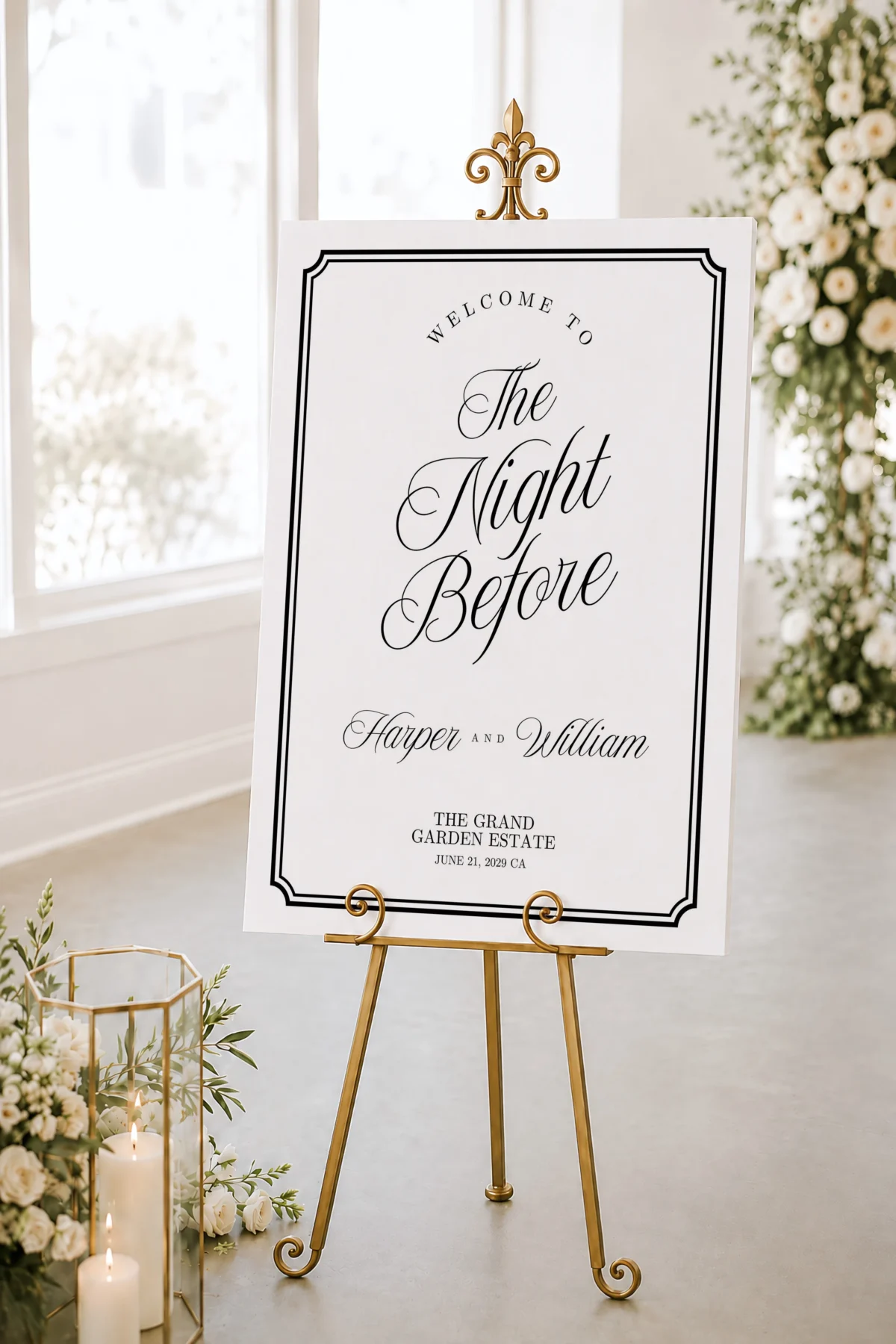 Black Elegant Wedding Welcome Sign Canva Template preview