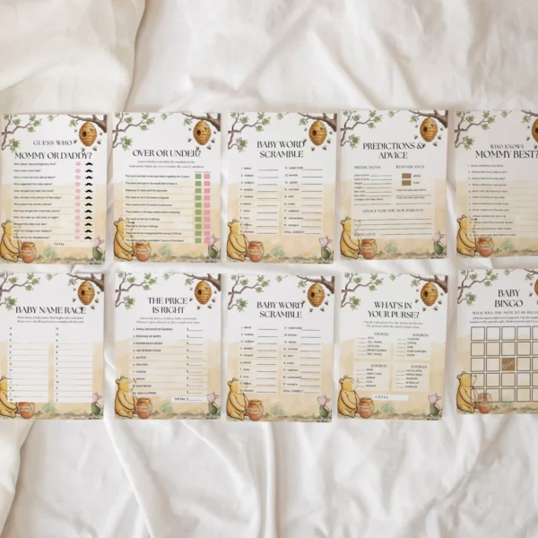 Winnie Beige Baby Shower Game Canva Template preview