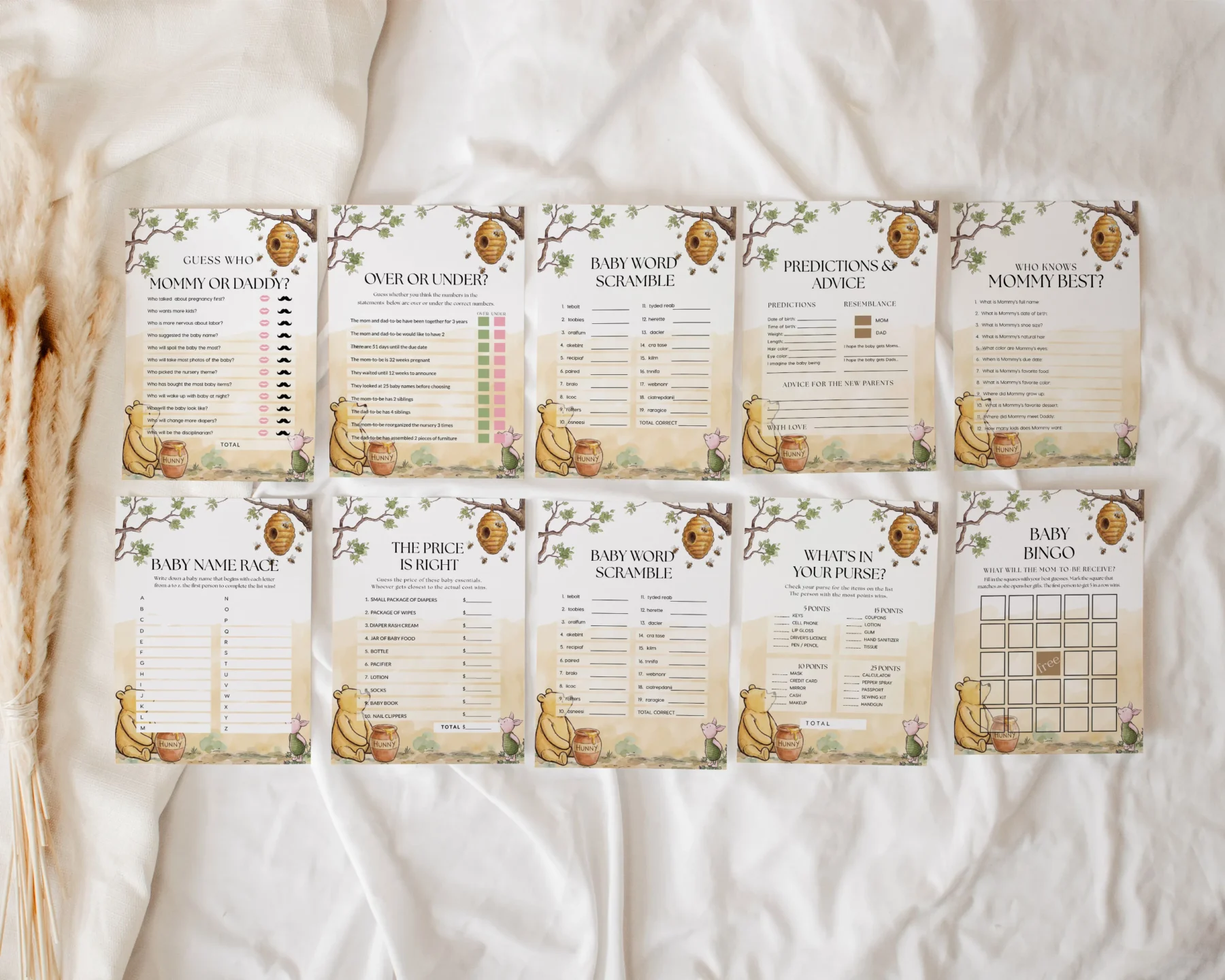 Winnie Beige Baby Shower Game Canva Template preview