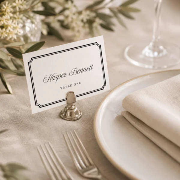 Black Elegant Wedding Place Card Canva Template preview