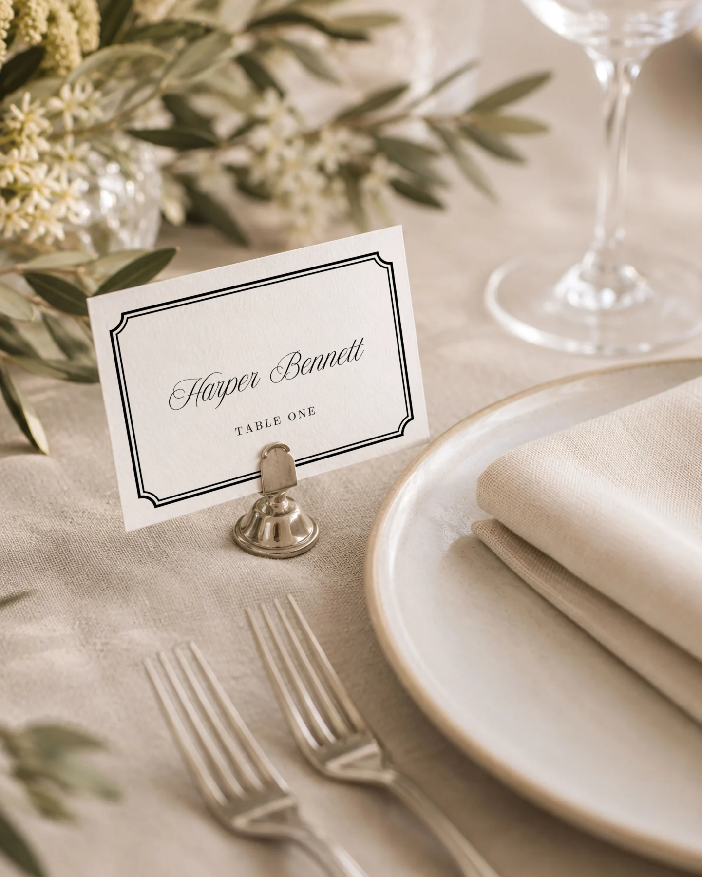 Black Elegant Wedding Place Card Canva Template preview