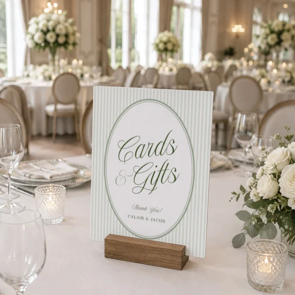 Green Stripes Wedding Sign Canva Template preview