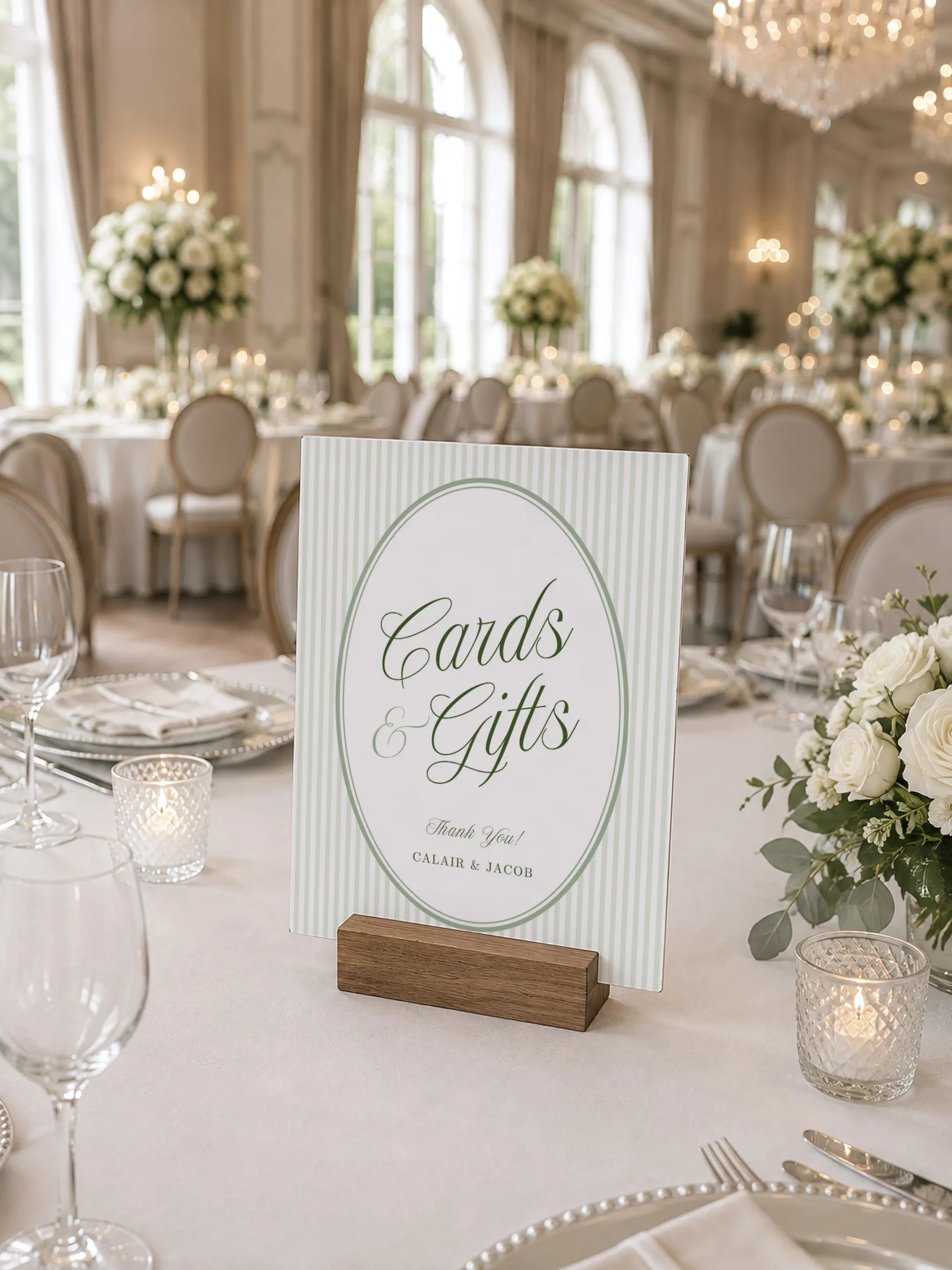 Green Stripes Wedding Sign Canva Template preview