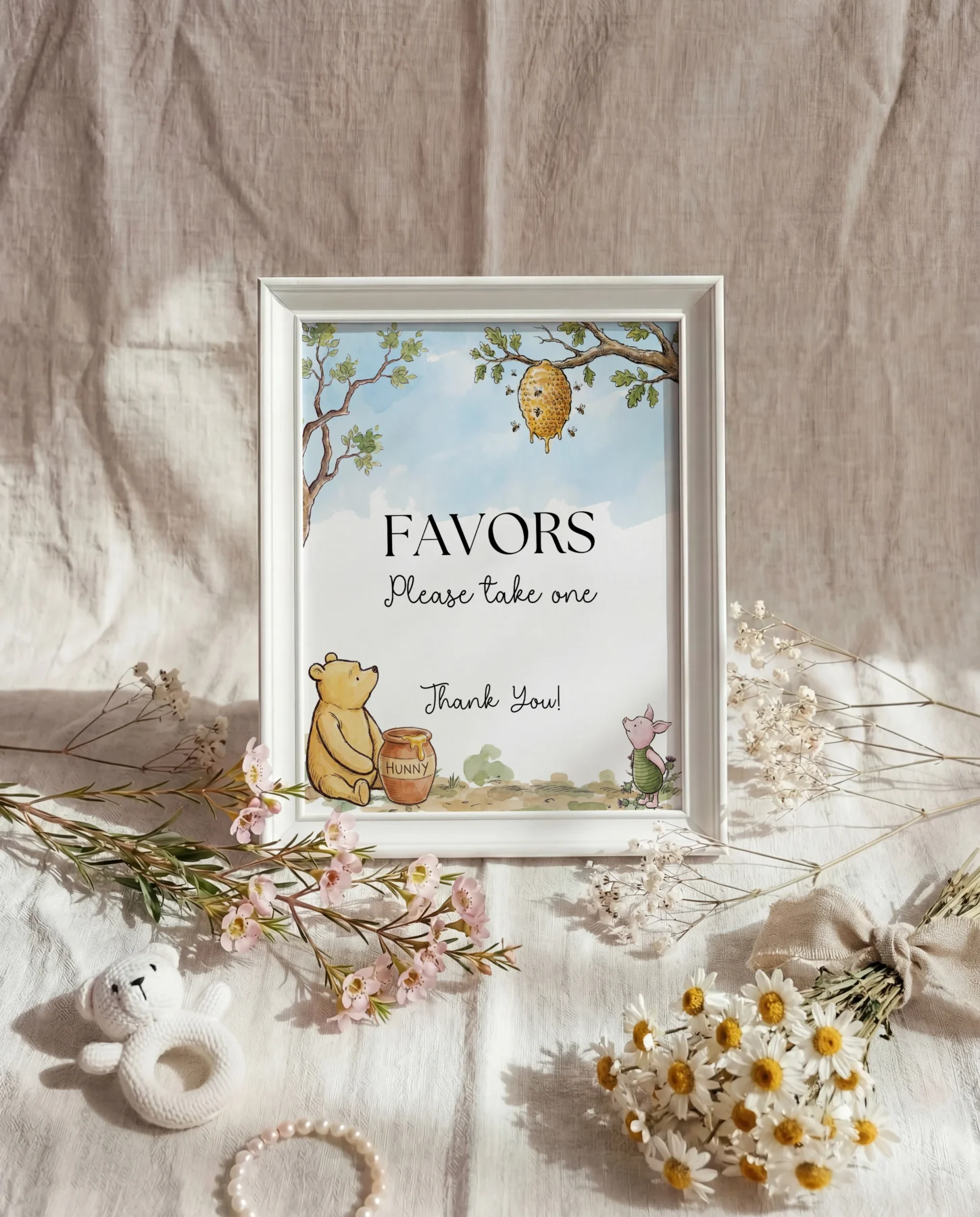 Winnie the Poon Blue Baby Shower Favor Tag Canva Template detail 2