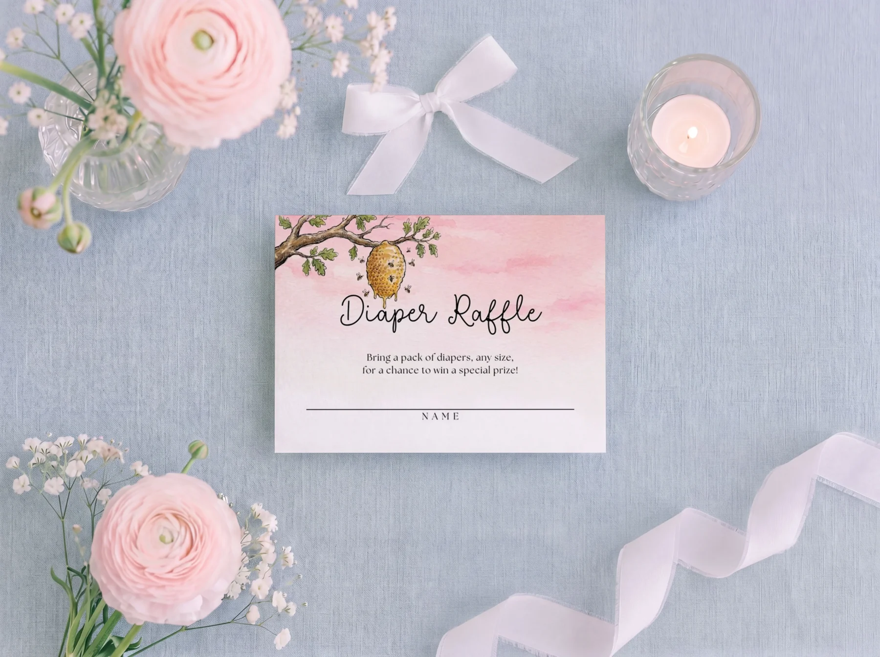 Winnie Pink Baby Shower Diaper Raffle Card Canva Template detail 2