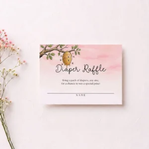 Winnie Pink Baby Shower Diaper Raffle Card Canva Template preview