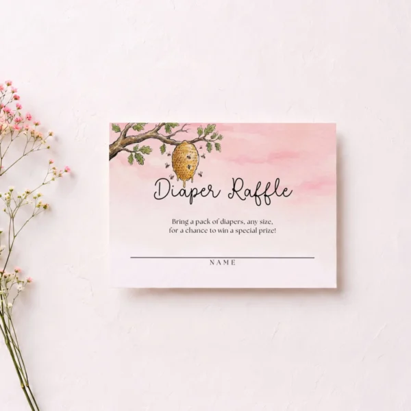 Winnie Pink Baby Shower Diaper Raffle Card Canva Template preview
