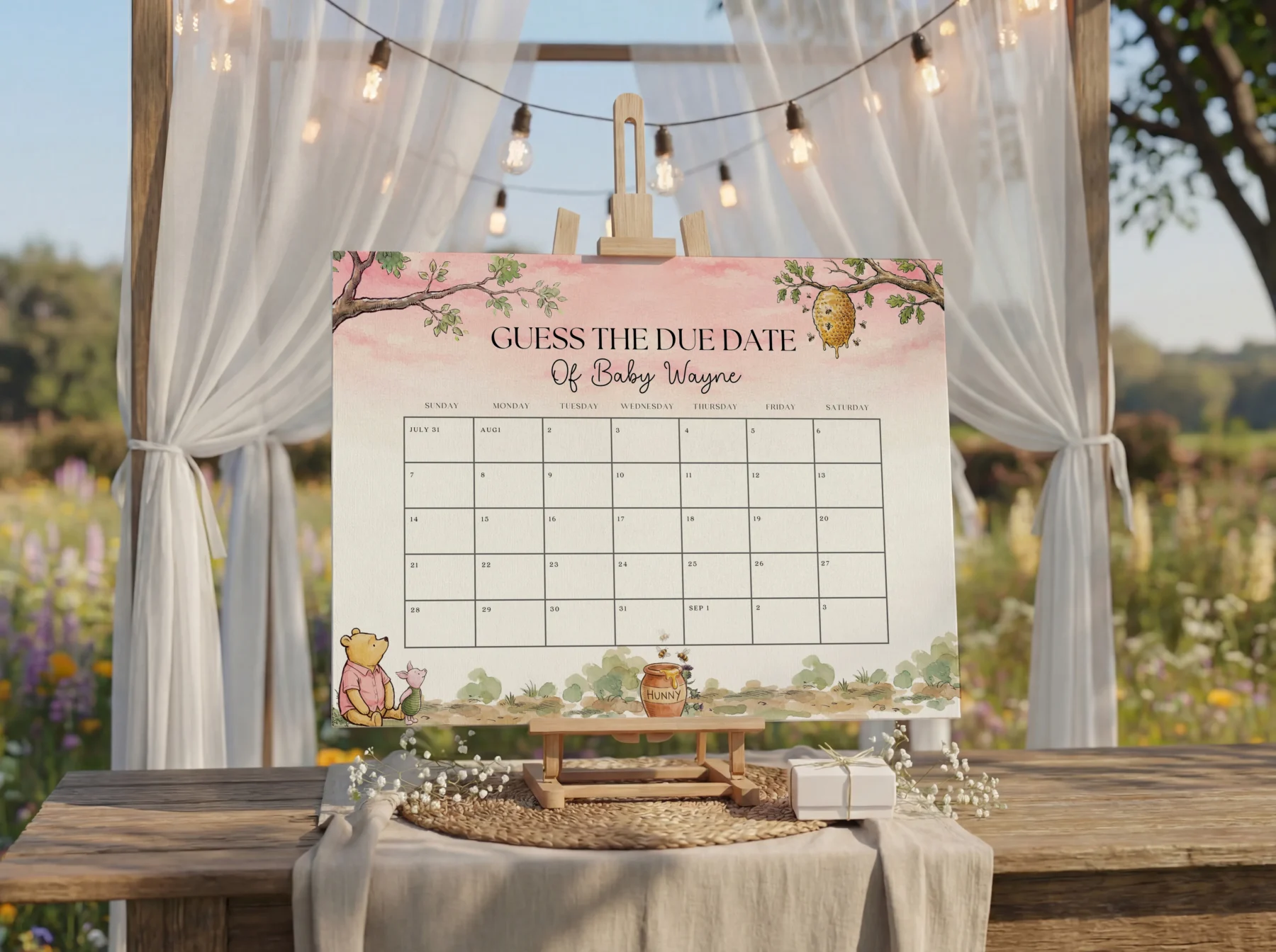 Winnie Pink Baby Shower Due Date Sign Canva Template detail 3