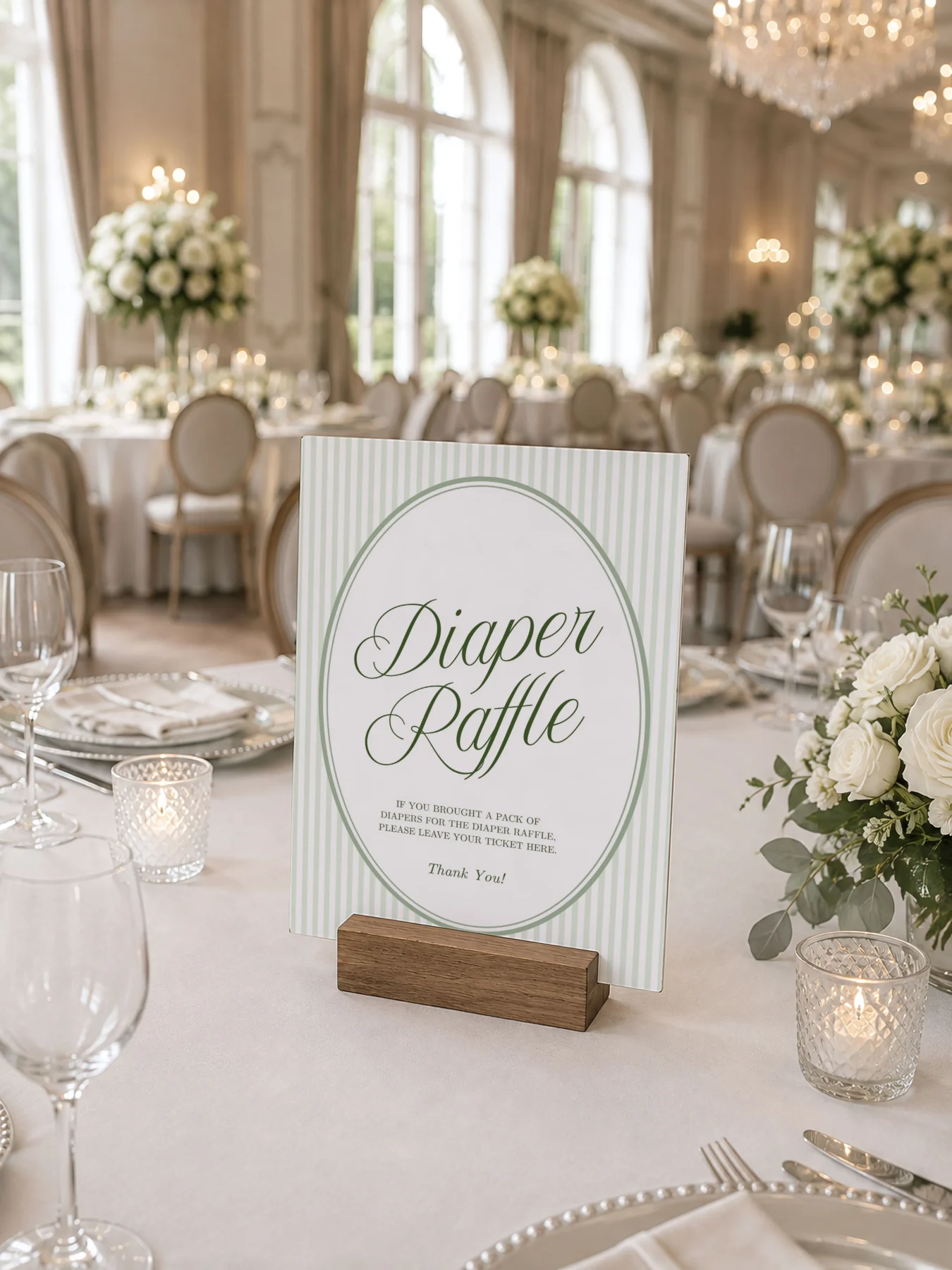 Green Stripes Baby Shower Sign Canva Template preview