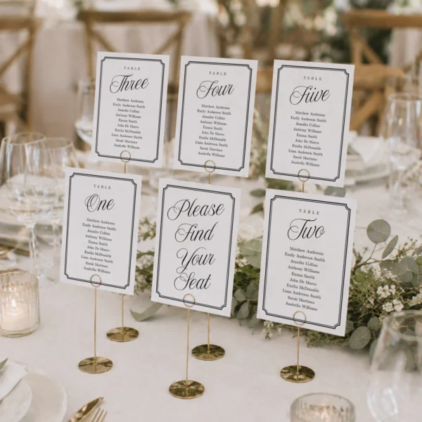 Black Elegant Wedding Seating Chart Cards Canva Template preview