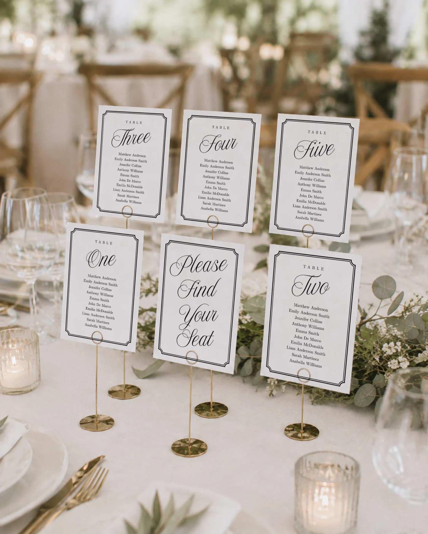 Black Elegant Wedding Seating Chart Cards Canva Template preview