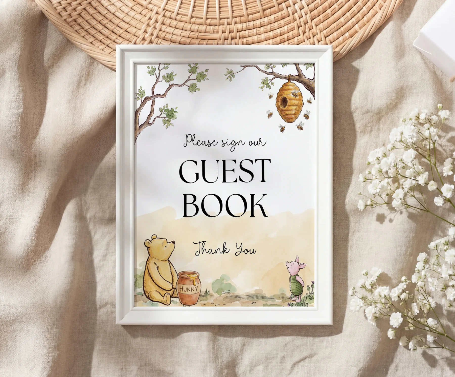 Winnie Beige Baby Shower Sign Canva Template detail 3