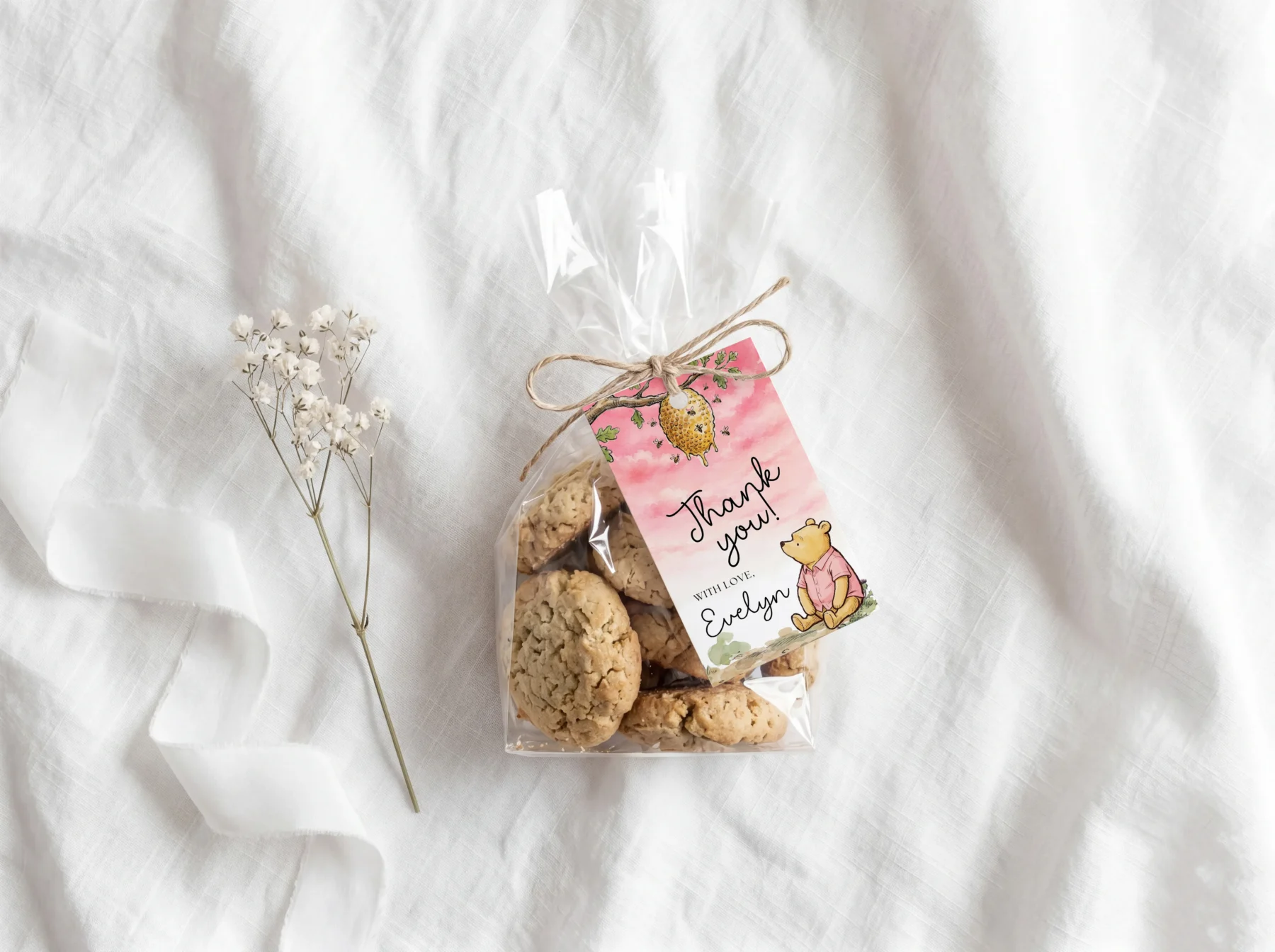 Winnie Pink Baby Shower Gift Tag Canva Template detail 2